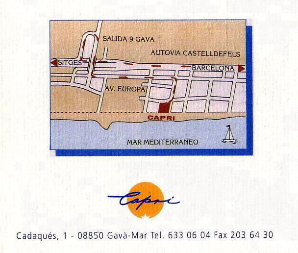 Fulletó promocional del Beach Club CAPRI de Gavà Mar (Anys 90) (mapa d'ubicació)